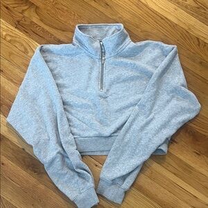 TNA Gray Quarter-Zip Cropped Sweatshirt